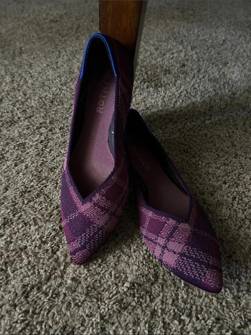 Rothy's Pointed Knit Flats in Purple Plaid